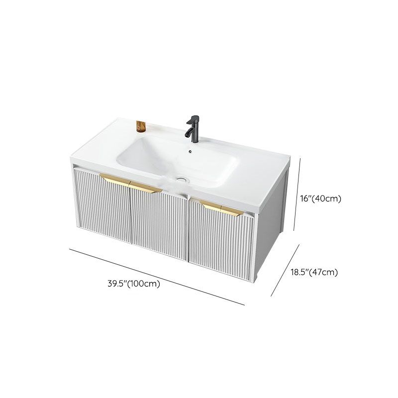 Rectangular White Vanity Single Sink Wall Mount 2 Doors Faucet Metal Frame Mirror Vanity Clearhalo 'Bathroom Remodel & Bathroom Fixtures' 'Bathroom Vanities' 'bathroom_vanities' 'Home Improvement' 'home_improvement' 'home_improvement_bathroom_vanities' 1200x1200_566cc4f7-2929-4580-9db0-6e2481c7ec1a