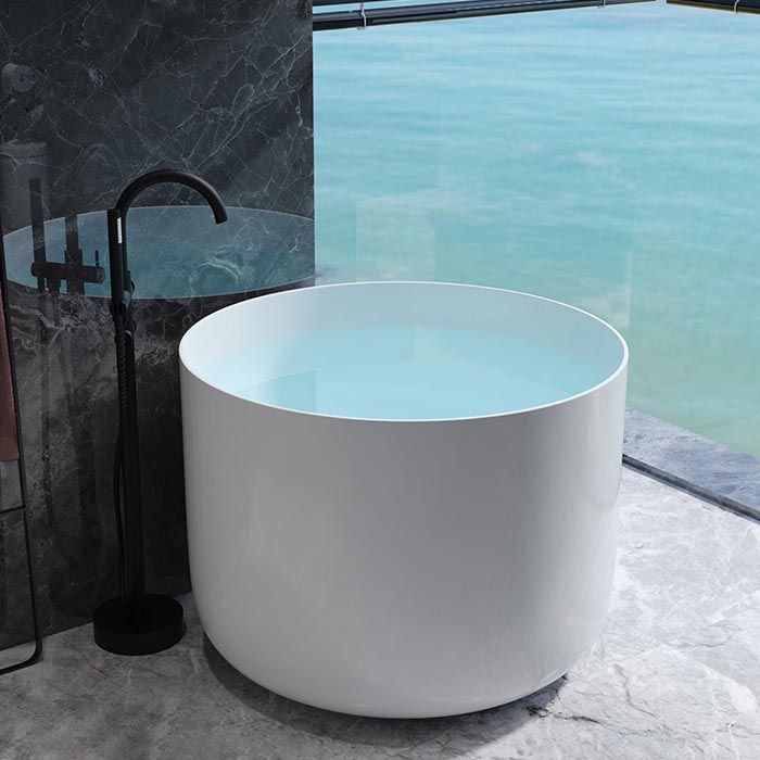 Modern Round Acrylic Bath Tub 26.77" H Freestanding Bathtub for Home Clearhalo 'Bathroom Remodel & Bathroom Fixtures' 'Bathtubs' 'Home Improvement' 'home_improvement' 'home_improvement_bathtubs' 'Showers & Bathtubs' 1200x1200_567f3e51-9428-4802-b089-7bf227a7142b