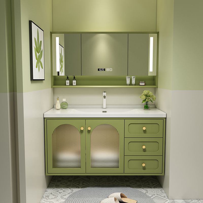 2 Doors Bath Vanity Drawers Mirror Wall Mount Rectangle Single Sink Wood Frame Vanity Clearhalo 'Bathroom Remodel & Bathroom Fixtures' 'Bathroom Vanities' 'bathroom_vanities' 'Home Improvement' 'home_improvement' 'home_improvement_bathroom_vanities' 1200x1200_569adffd-b51a-4340-9419-ec81a5d14305