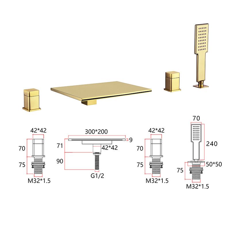 Modern Bathroom Faucet Copper Wall Mounted Waterfall Bathtub Faucet Clearhalo 'Bathroom Remodel & Bathroom Fixtures' 'Bathtub Faucets' 'bathtub_faucets' 'Home Improvement' 'home_improvement' 'home_improvement_bathtub_faucets' 1200x1200_56b30146-3c22-4255-8aa0-4c74d0b2b7b0