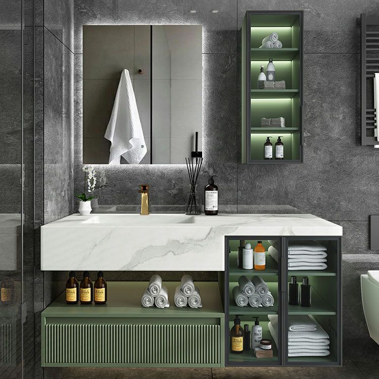 Modern Wall Mount Sink Vanity in Green with Mirror Drawers for Bathroom Clearhalo 'Bathroom Remodel & Bathroom Fixtures' 'Bathroom Vanities' 'bathroom_vanities' 'Home Improvement' 'home_improvement' 'home_improvement_bathroom_vanities' 1200x1200_571ad0d3-d5f3-4736-9c25-1138d13df420