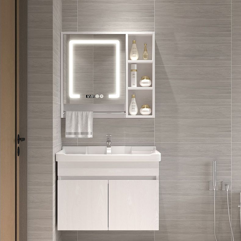 Wall Mounted Vanity White Wood Frame Rectangular 2 Doors Single Sink Vanity with Mirror Clearhalo 'Bathroom Remodel & Bathroom Fixtures' 'Bathroom Vanities' 'bathroom_vanities' 'Home Improvement' 'home_improvement' 'home_improvement_bathroom_vanities' 1200x1200_573483b6-e807-4403-ba82-46cb58867a78