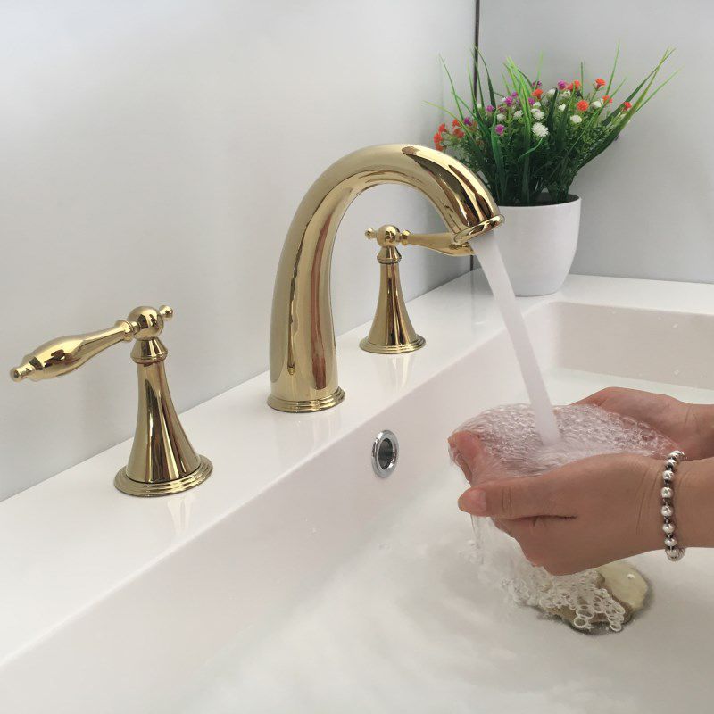 Glam Widespread Bathroom Faucet Lever Handles 3 Holes Low Arc Solid Brass Faucet Clearhalo 'Bathroom Remodel & Bathroom Fixtures' 'Bathroom Sink Faucets' 'Bathroom Sinks & Faucet Components' 'bathroom_sink_faucets' 'Home Improvement' 'home_improvement' 'home_improvement_bathroom_sink_faucets' 1200x1200_574ebbd7-fb7d-4619-9ed0-a1b2027a3d49