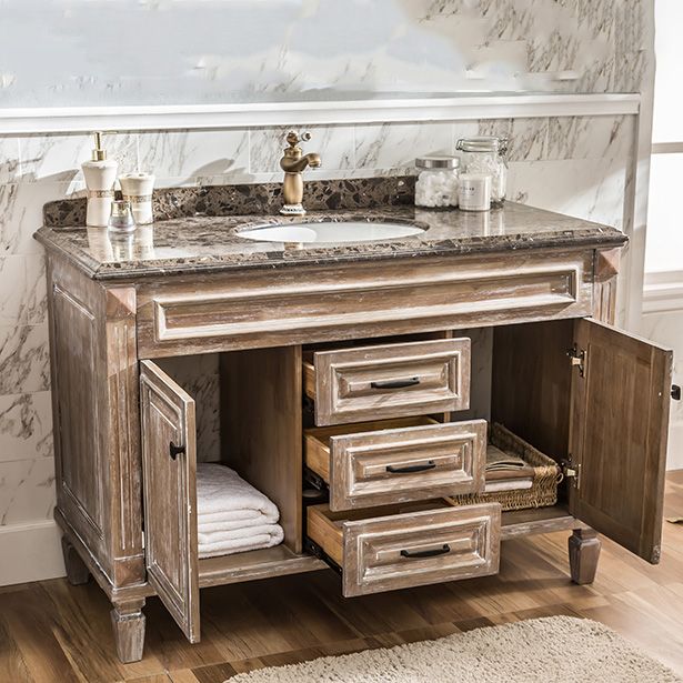 Wood Traditional Sink Vanity Freestanding Bathroom Sink Vanity with Mirror Clearhalo 'Bathroom Remodel & Bathroom Fixtures' 'Bathroom Vanities' 'bathroom_vanities' 'Home Improvement' 'home_improvement' 'home_improvement_bathroom_vanities' 1200x1200_57c70c65-f014-4a6e-b2e9-a43c3ab2d530