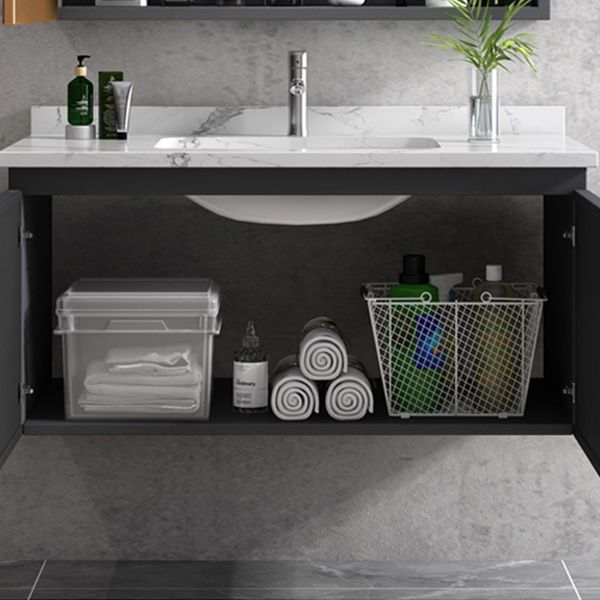 Single Glam Bathroom Vanity Dark Gray Rectangular Wall Mount Vanity Set Clearhalo 'Bathroom Remodel & Bathroom Fixtures' 'Bathroom Vanities' 'bathroom_vanities' 'Home Improvement' 'home_improvement' 'home_improvement_bathroom_vanities' 1200x1200_58142489-7af4-42f1-a5f0-7d026e5bef48