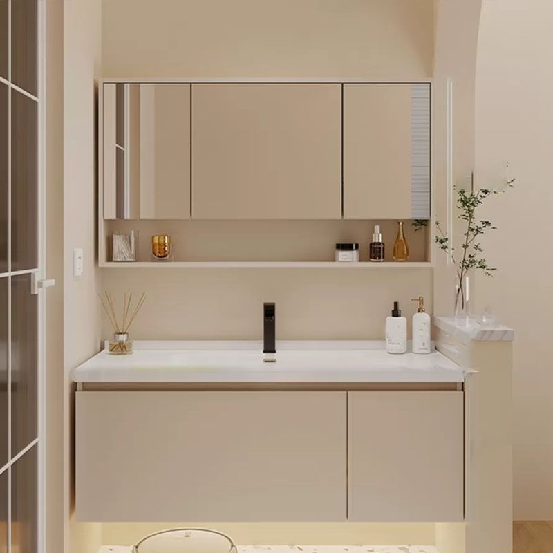 Modern White Wall Mounted Standard Wood Open Console with Sink Set Clearhalo 'Bathroom Remodel & Bathroom Fixtures' 'Bathroom Vanities' 'bathroom_vanities' 'Home Improvement' 'home_improvement' 'home_improvement_bathroom_vanities' 1200x1200_582800e7-c3f2-4e89-870f-0234c777023c