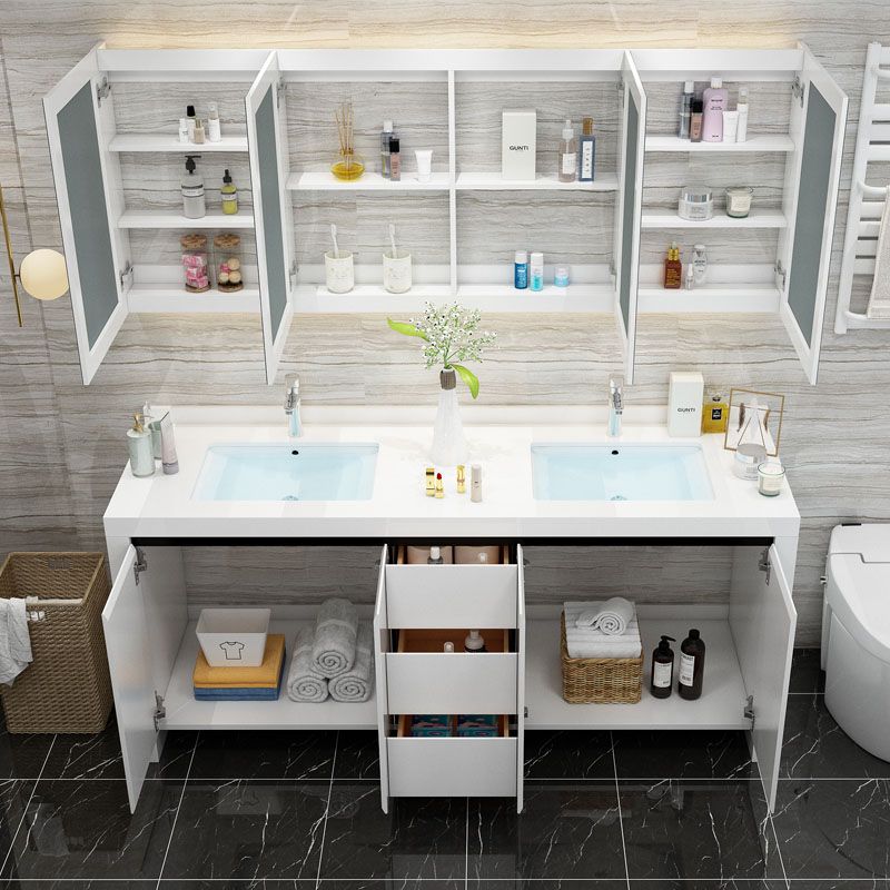 Modern White Wood Sink Vanity Faucet Included with Mirror for Bathroom Clearhalo 'Bathroom Remodel & Bathroom Fixtures' 'Bathroom Vanities' 'bathroom_vanities' 'Home Improvement' 'home_improvement' 'home_improvement_bathroom_vanities' 1200x1200_5862cfd5-ea78-4957-996d-f4e4a08760b8