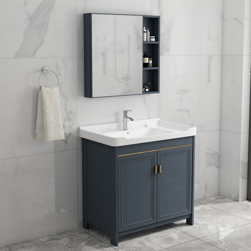 Single Blue Freestanding Bathroom Vanity Modern Metal Base Bath Vanity Clearhalo 'Bathroom Remodel & Bathroom Fixtures' 'Bathroom Vanities' 'bathroom_vanities' 'Home Improvement' 'home_improvement' 'home_improvement_bathroom_vanities' 1200x1200_5900a09c-0261-4771-b5ad-a64a1d3a0814