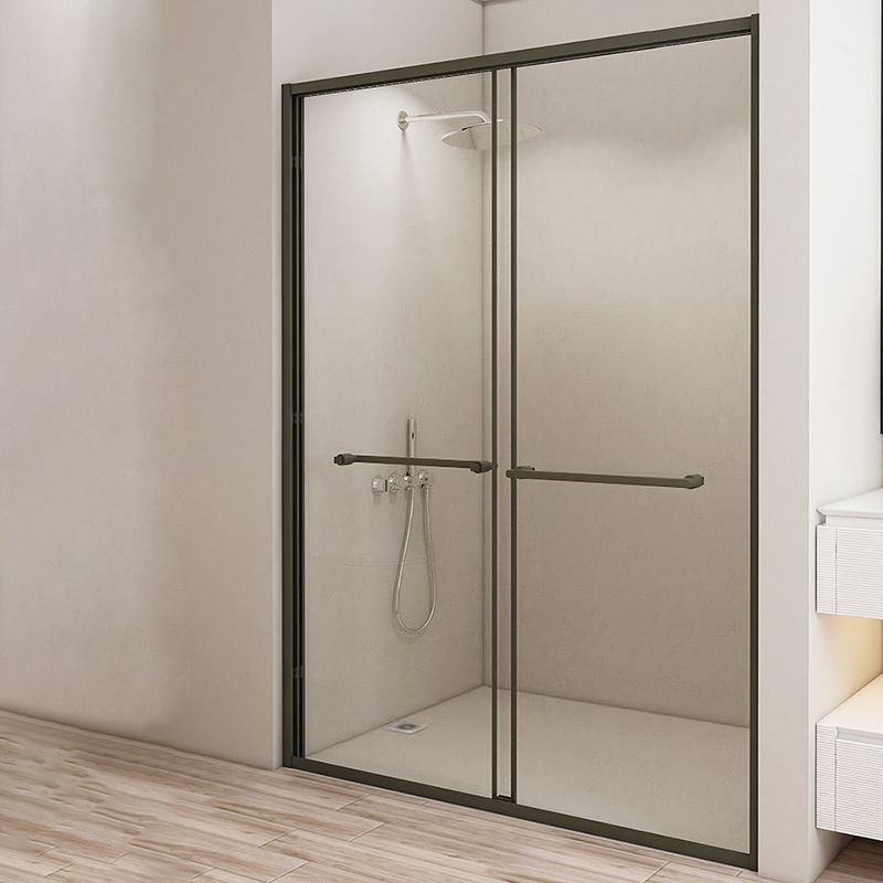 Frame Double Sliding Shower Door Transparent Tempered Shower Bath Door Clearhalo 'Bathroom Remodel & Bathroom Fixtures' 'Home Improvement' 'home_improvement' 'home_improvement_shower_tub_doors' 'Shower and Tub Doors' 'shower_tub_doors' 'Showers & Bathtubs' 1200x1200_597eca63-87ac-4992-bdc3-a7fdf12a6f52