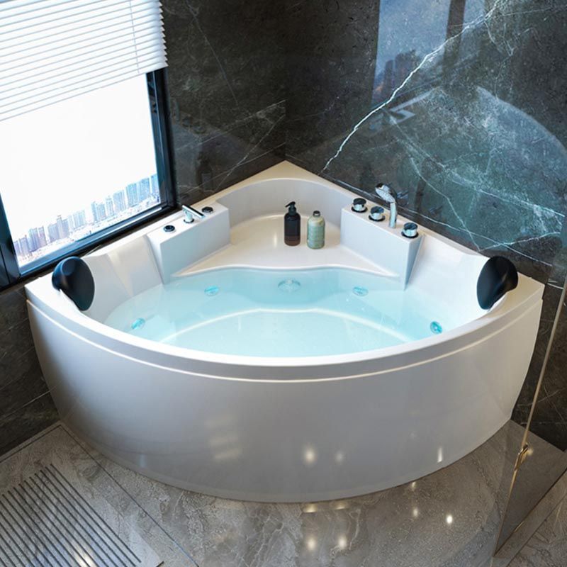 Modern Corner White Acrylic Bathtub Back to Wall with Drain and Massage Device Bath Tub Clearhalo 'Bathroom Remodel & Bathroom Fixtures' 'Bathtubs' 'Home Improvement' 'home_improvement' 'home_improvement_bathtubs' 'Showers & Bathtubs' 1200x1200_5a0edbc5-fc9d-40f0-ab99-568baac875ed