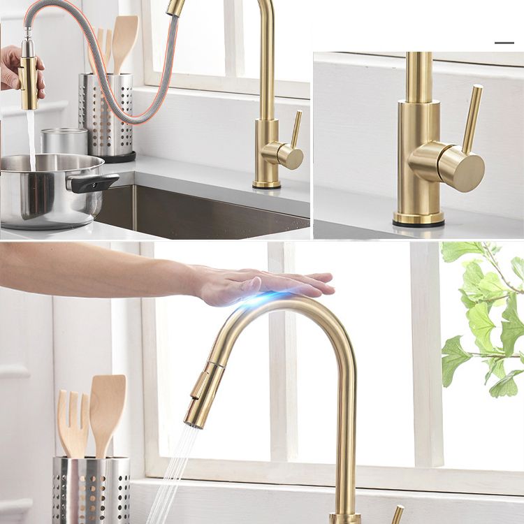 Kitchen Bar Faucet Swivel Spout Gooseneck Touch Sensor Faucet with Pull Down Sprayer Clearhalo 'Home Improvement' 'home_improvement' 'home_improvement_kitchen_faucets' 'Kitchen Faucets' 'Kitchen Remodel & Kitchen Fixtures' 'Kitchen Sinks & Faucet Components' 'kitchen_faucets' 1200x1200_5c5f5d47-c0e0-44a1-b504-b00a152548b7