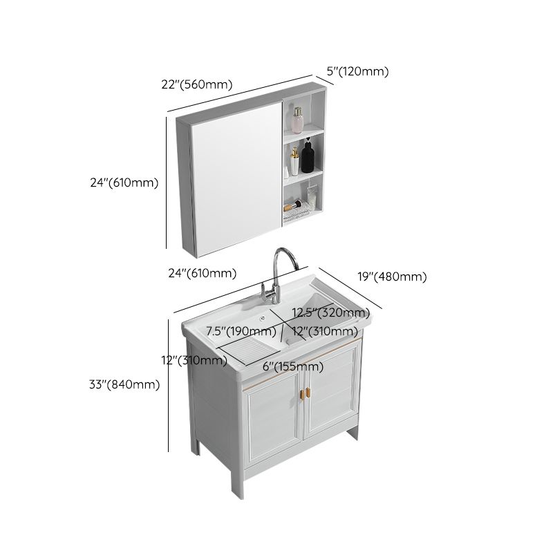 Freestanding Bath Vanity White Mirror Rectangular Single Sink Vanity with Doors Clearhalo 'Bathroom Remodel & Bathroom Fixtures' 'Bathroom Vanities' 'bathroom_vanities' 'Home Improvement' 'home_improvement' 'home_improvement_bathroom_vanities' 1200x1200_5c75a12c-7466-4cd9-b8cf-9367f86db85a