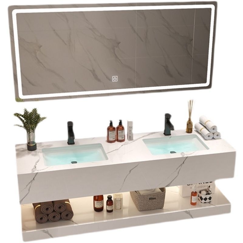 Bathroom Marble Vanity Set Modern Solid Color Sink Vanity with Mirror Clearhalo 'Bathroom Remodel & Bathroom Fixtures' 'Bathroom Vanities' 'bathroom_vanities' 'Home Improvement' 'home_improvement' 'home_improvement_bathroom_vanities' 1200x1200_5ca08c08-e877-447b-a460-794cf5672bfb