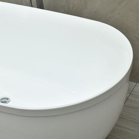 Modern Stand Alone Oval Bath Acrylic Soaking Back to Wall White Bathtub Clearhalo 'Bathroom Remodel & Bathroom Fixtures' 'Bathtubs' 'Home Improvement' 'home_improvement' 'home_improvement_bathtubs' 'Showers & Bathtubs' 1200x1200_5cddab67-b493-4efb-85ab-e8c36bcc8596