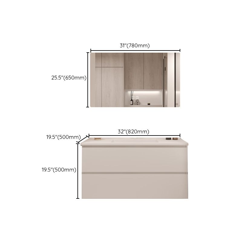 White Bathroom Vanity Wood Rectangle Single Sink Wall Mount 2 Drawers Vanity Set Clearhalo 'Bathroom Remodel & Bathroom Fixtures' 'Bathroom Vanities' 'bathroom_vanities' 'Home Improvement' 'home_improvement' 'home_improvement_bathroom_vanities' 1200x1200_5d226dbd-cde1-4517-8b53-df95c517cdaf