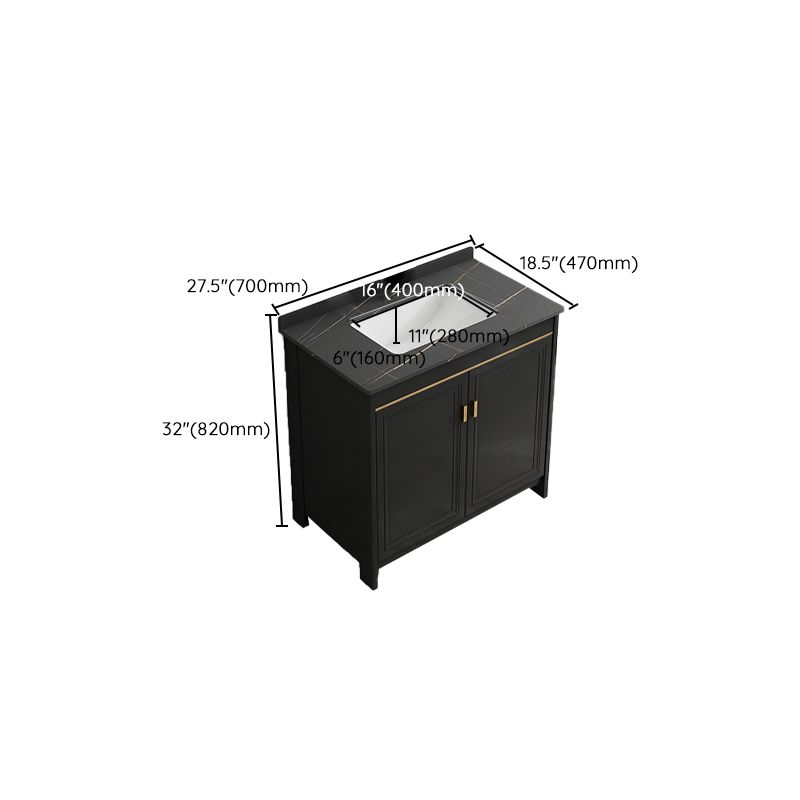 Black Bath Vanity Single Sink Metal Frame Mirror Vanity with Soft Close Door Clearhalo 'Bathroom Remodel & Bathroom Fixtures' 'Bathroom Vanities' 'bathroom_vanities' 'Home Improvement' 'home_improvement' 'home_improvement_bathroom_vanities' 1200x1200_5d573240-d2e3-45cc-a935-311e9f6cc402