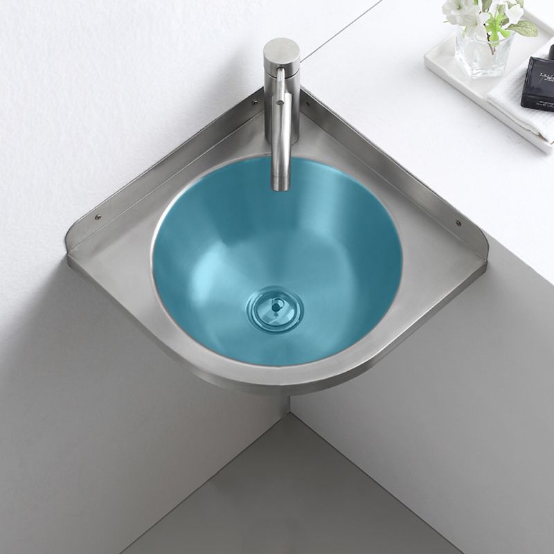 Modern Corner Sinks Metal Round with Faucet Wall Mount Bathroom Sink Clearhalo 'Bathroom Remodel & Bathroom Fixtures' 'Bathroom Sinks & Faucet Components' 'Bathroom Sinks' 'bathroom_sink' 'Home Improvement' 'home_improvement' 'home_improvement_bathroom_sink' 1200x1200_5d5fd8ca-ff75-4e8c-a729-469b0d9b3c9d