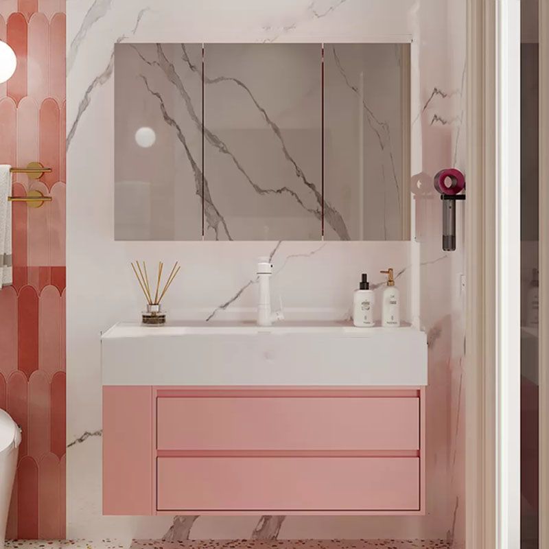 Rectangular Pink Wall Mounted Standard Wood Open Console with Sink Set Clearhalo 'Bathroom Remodel & Bathroom Fixtures' 'Bathroom Vanities' 'bathroom_vanities' 'Home Improvement' 'home_improvement' 'home_improvement_bathroom_vanities' 1200x1200_5dd6c915-acd9-45b0-af28-6922974963ff