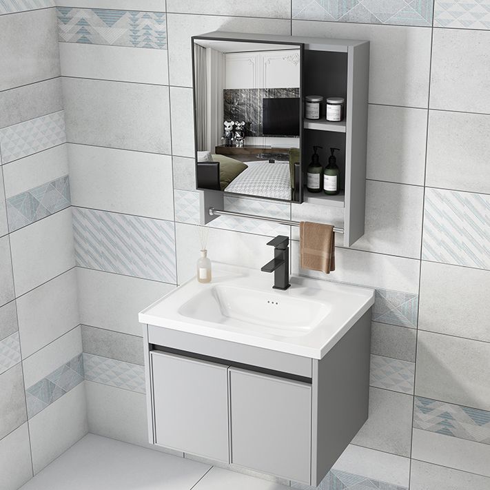 Single Sink Modern Bathroom Vanity Gray Metal Frame Wall Mount Vanity Set Clearhalo 'Bathroom Remodel & Bathroom Fixtures' 'Bathroom Vanities' 'bathroom_vanities' 'Home Improvement' 'home_improvement' 'home_improvement_bathroom_vanities' 1200x1200_5ddf3c66-184b-42a4-b966-e74b199be208