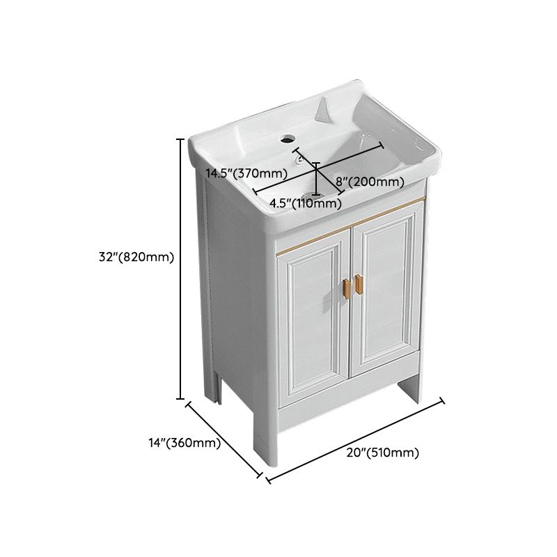 White Freestanding Vanity Rectangular 2 Doors Metal Frame Mirror Single Sink Vanity Clearhalo 'Bathroom Remodel & Bathroom Fixtures' 'Bathroom Vanities' 'bathroom_vanities' 'Home Improvement' 'home_improvement' 'home_improvement_bathroom_vanities' 1200x1200_5e14fb69-aa55-4ca4-b1d7-398f9c5c966c