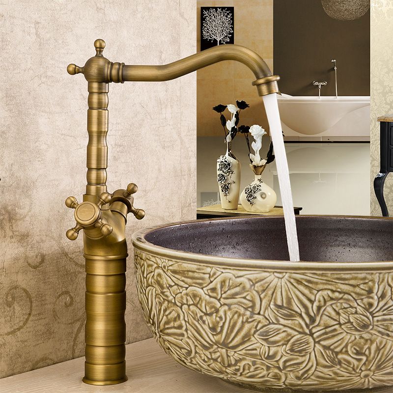 Glam Vessel Sink Bathroom Faucet Brass Cross Handles Swivel Spout Lavatory Faucet Clearhalo 'bathroom_sink_faucets' 'Conjunta de Baño y Conjunta de Grifo' 'Coronamiento de Baño y Dispositivo de Baño' 'Grifo del lavabo del baño' 'Hogar' 'home_improvement' 'home_improvement_bathroom_sink_faucets' 'Mejoras para el hogar' 1200x1200_5e853ed8-9c32-402a-ad75-fc079941501b