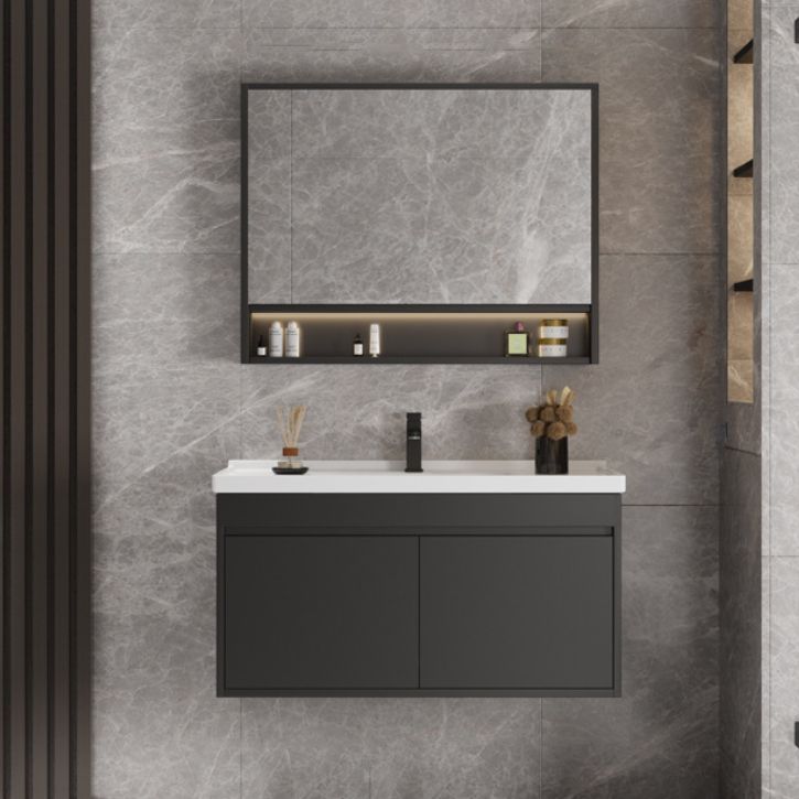 Wall Mount Bathroom Vanity Modern Ceramic Gray Rectangular Single Vanity Set Clearhalo 'Bathroom Remodel & Bathroom Fixtures' 'Bathroom Vanities' 'bathroom_vanities' 'Home Improvement' 'home_improvement' 'home_improvement_bathroom_vanities' 1200x1200_5e908896-83b9-4a10-99dc-5cb05a9d1f15