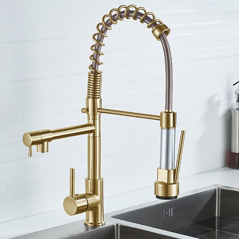 Glam Sink Faucet Brass Lever Handles Spring Neck Swivel Spout Bathroom Vessel Faucet Clearhalo 'Bathroom Remodel & Bathroom Fixtures' 'Bathroom Sink Faucets' 'Bathroom Sinks & Faucet Components' 'bathroom_sink_faucets' 'Home Improvement' 'home_improvement' 'home_improvement_bathroom_sink_faucets' 1200x1200_5ed9071a-d10c-444a-bc78-c88c9fe81100