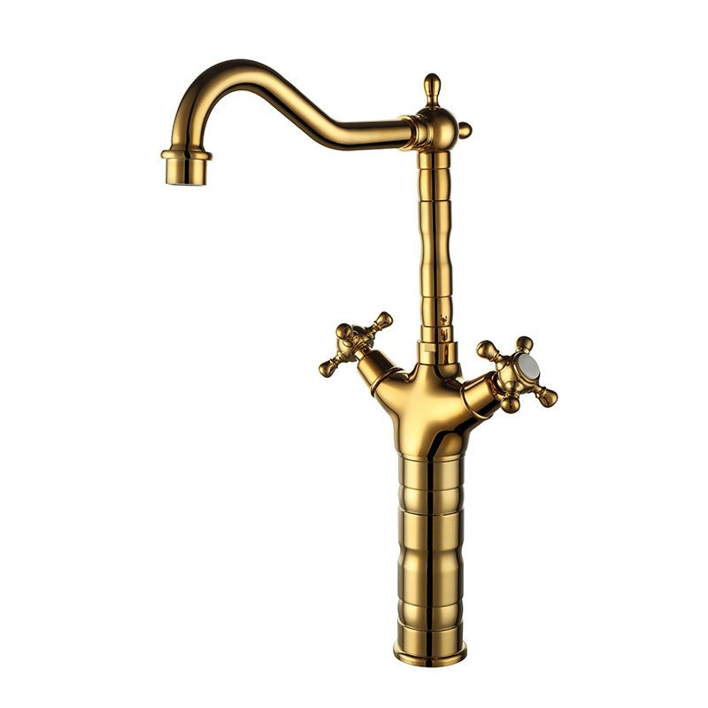 Glam Centerset Faucet Brass Cross Handles High-Arc 2 Handles Basin Lavatory Faucet Clearhalo 'Bathroom Remodel & Bathroom Fixtures' 'Bathroom Sink Faucets' 'Bathroom Sinks & Faucet Components' 'bathroom_sink_faucets' 'Home Improvement' 'home_improvement' 'home_improvement_bathroom_sink_faucets' 1200x1200_5ee7a17c-5963-4db1-ab68-572b6ddc1256