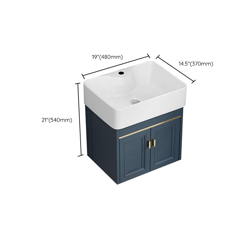 Rectangular Vanity Single Sink Faucet Wall-Mounted Blue Mirror Metal Frame Bath Vanity Clearhalo 'Bathroom Remodel & Bathroom Fixtures' 'Bathroom Vanities' 'bathroom_vanities' 'Home Improvement' 'home_improvement' 'home_improvement_bathroom_vanities' 1200x1200_5f43e2c7-720f-473b-840f-35c2fd1b6879