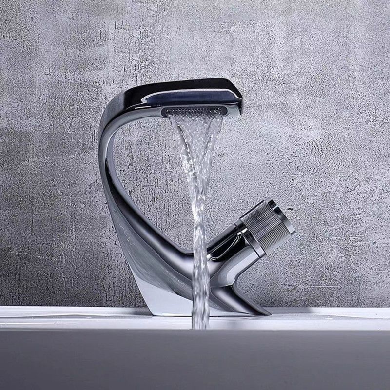 Knob Handle Faucet Contemporary Style Faucet with Waterfall Spout Clearhalo 'Bathroom Remodel & Bathroom Fixtures' 'Bathroom Sink Faucets' 'Bathroom Sinks & Faucet Components' 'bathroom_sink_faucets' 'Home Improvement' 'home_improvement' 'home_improvement_bathroom_sink_faucets' 1200x1200_5f8c53c4-4e41-480e-a3ea-6ad936ffc5b9
