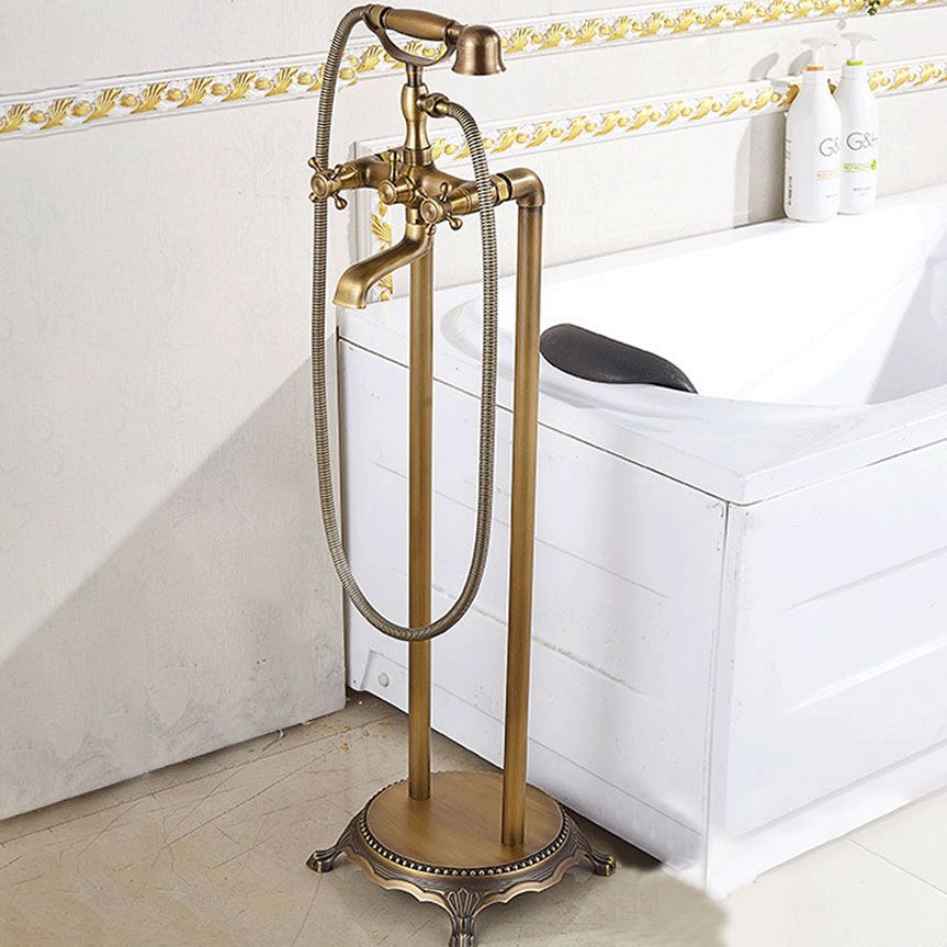 Traditional Floor Mounted Copper Freestanding Tub Filler Spray Gun Tub Filler Trim Clearhalo 'Bathroom Remodel & Bathroom Fixtures' 'Bathtub Faucets' 'bathtub_faucets' 'Home Improvement' 'home_improvement' 'home_improvement_bathtub_faucets' 1200x1200_5fcc2b8f-9836-48fb-af61-7b445a4485ff