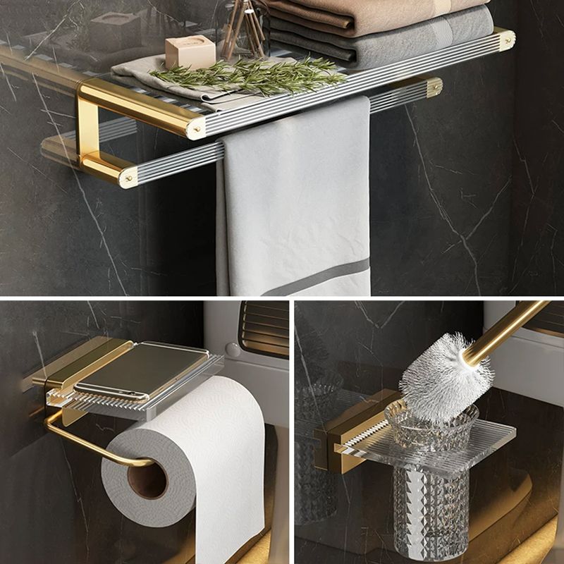 Modern Bathroom Accessory Set Bath Shelf Gold Towel Bar Bath Hardware Set Clearhalo 'Bathroom Hardware Sets' 'Bathroom Hardware' 'Bathroom Remodel & Bathroom Fixtures' 'bathroom_hardware_sets' 'Home Improvement' 'home_improvement' 'home_improvement_bathroom_hardware_sets' 1200x1200_600fa385-0a31-4c4d-a414-de3a5b8271d4