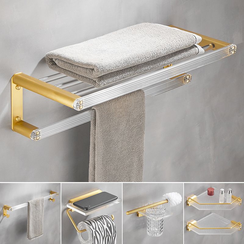 Bathroom Accessory Set in Gold Metal and Acrylic Bath Hardware Set Clearhalo 'Bathroom Hardware Sets' 'Bathroom Hardware' 'Bathroom Remodel & Bathroom Fixtures' 'bathroom_hardware_sets' 'Home Improvement' 'home_improvement' 'home_improvement_bathroom_hardware_sets' 1200x1200_604ea377-648f-4d7f-8738-d78b6a3315eb