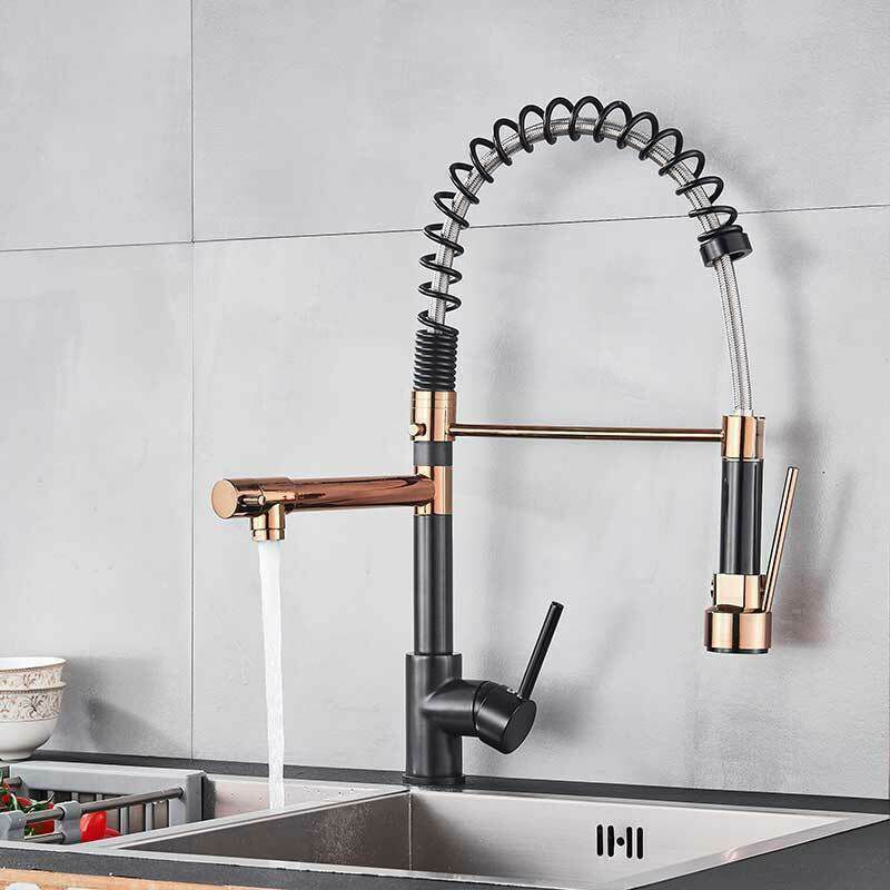 Farmhouse Bar Faucet Brass Lever Handles Spring Spout Swivel Spout Pre-Rinse Faucet Clearhalo 'Home Improvement' 'home_improvement' 'home_improvement_kitchen_faucets' 'Kitchen Faucets' 'Kitchen Remodel & Kitchen Fixtures' 'Kitchen Sinks & Faucet Components' 'kitchen_faucets' 1200x1200_606fb945-2143-410c-b79e-e99c9ac6213d