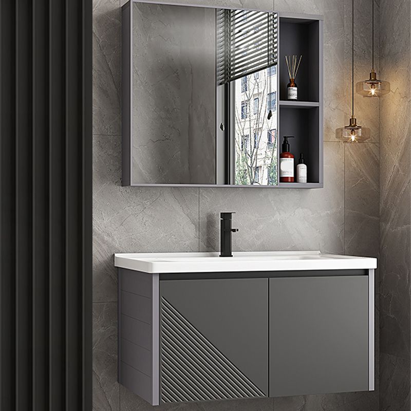 Modern Gray Metal Base Vanity Single-Sink Rectangular Wall Mount Vanity Set Clearhalo 'Bathroom Remodel & Bathroom Fixtures' 'Bathroom Vanities' 'bathroom_vanities' 'Home Improvement' 'home_improvement' 'home_improvement_bathroom_vanities' 1200x1200_60888fc4-8265-43e8-91d7-742082831895