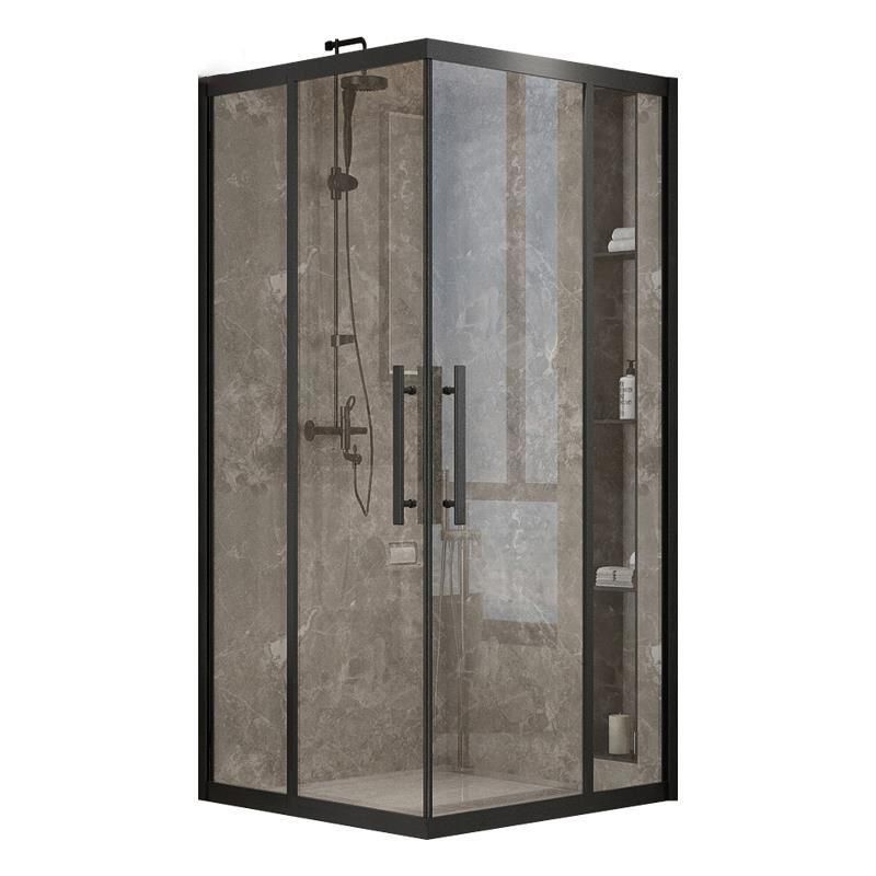 Framed Double Sliding Shower Enclosure Square Matt Black Shower Enclosure Clearhalo 'Bathroom Remodel & Bathroom Fixtures' 'Home Improvement' 'home_improvement' 'home_improvement_shower_stalls_enclosures' 'Shower Stalls & Enclosures' 'shower_stalls_enclosures' 'Showers & Bathtubs' 1200x1200_60904a6c-15f1-470a-80b3-cfec6bb03188