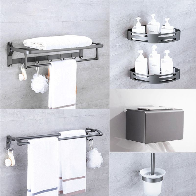 Matte Gray Bathroom Accessory Set Bath Shelf/Towel Bar & Paper Holder Included Clearhalo 'Bathroom Hardware Sets' 'Bathroom Hardware' 'Bathroom Remodel & Bathroom Fixtures' 'bathroom_hardware_sets' 'Home Improvement' 'home_improvement' 'home_improvement_bathroom_hardware_sets' 1200x1200_60e4ea14-154d-41d4-924e-055de492ec51