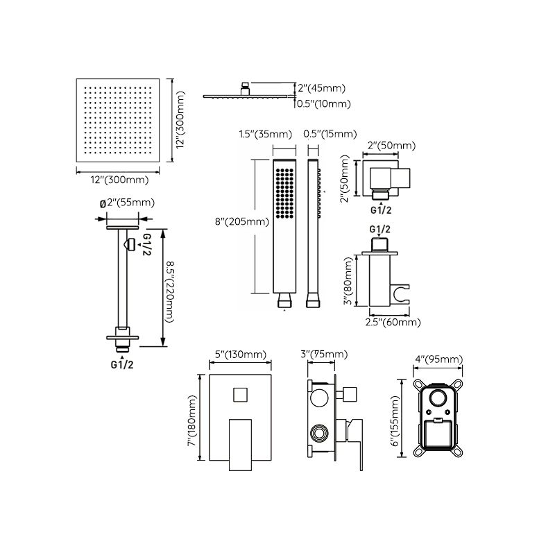 Modern Shower Trim Brass Valve Included Ceiling Mounted Shower System Clearhalo 'Bathroom Remodel & Bathroom Fixtures' 'Home Improvement' 'home_improvement' 'home_improvement_shower_faucets' 'Shower Faucets & Systems' 'shower_faucets' 'Showers & Bathtubs Plumbing' 'Showers & Bathtubs' 1200x1200_61c5297a-1969-41d0-b197-faa78c98e9c5