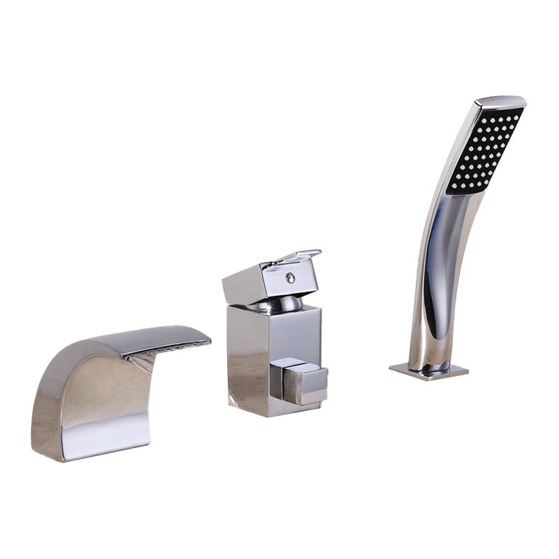 Waterfall Spout Bathroom Faucet Lever Handle Sink Faucet with Shower Head Clearhalo 'Bathroom Remodel & Bathroom Fixtures' 'Bathroom Sink Faucets' 'Bathroom Sinks & Faucet Components' 'bathroom_sink_faucets' 'Home Improvement' 'home_improvement' 'home_improvement_bathroom_sink_faucets' 1200x1200_6281567c-b165-4a3c-b995-1b55eac48468