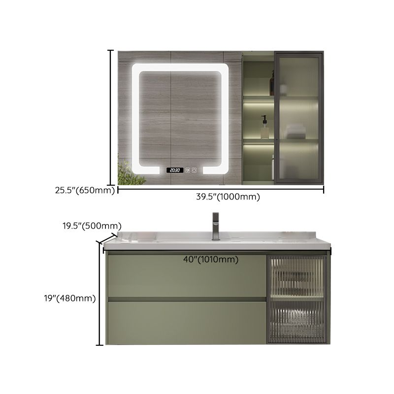 Waterproof Vanity Green Wood Frame Single Sink Drawers Mirror Wall-Mounted Vanity Clearhalo 'Bathroom Remodel & Bathroom Fixtures' 'Bathroom Vanities' 'bathroom_vanities' 'Home Improvement' 'home_improvement' 'home_improvement_bathroom_vanities' 1200x1200_62fe1aa0-d5f9-4aaa-ba2e-15a1eeb5b83f