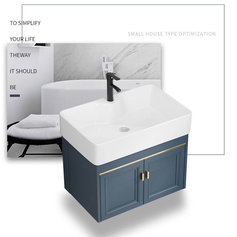 Rectangular Vanity Single Sink Faucet Wall-Mounted Blue Mirror Metal Frame Bath Vanity Clearhalo 'Bathroom Remodel & Bathroom Fixtures' 'Bathroom Vanities' 'bathroom_vanities' 'Home Improvement' 'home_improvement' 'home_improvement_bathroom_vanities' 1200x1200_6312ceea-e1fe-49af-ab7a-716159e81c16