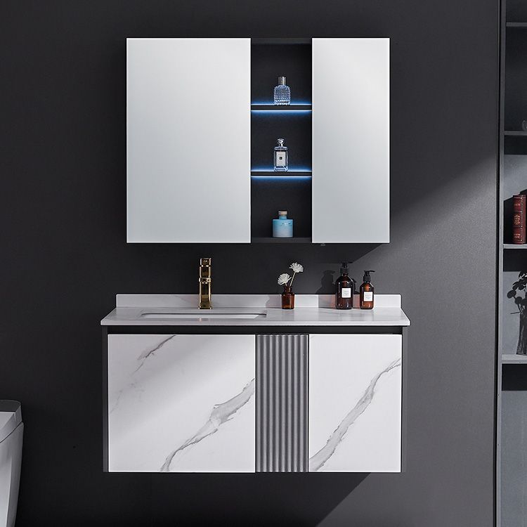 Modern Rectangular Vanity Set Stone Single-Sink Wall Mount Vanity Clearhalo 'Bathroom Remodel & Bathroom Fixtures' 'Bathroom Vanities' 'bathroom_vanities' 'Home Improvement' 'home_improvement' 'home_improvement_bathroom_vanities' 1200x1200_6364024b-da81-4348-8617-da8799a42d19