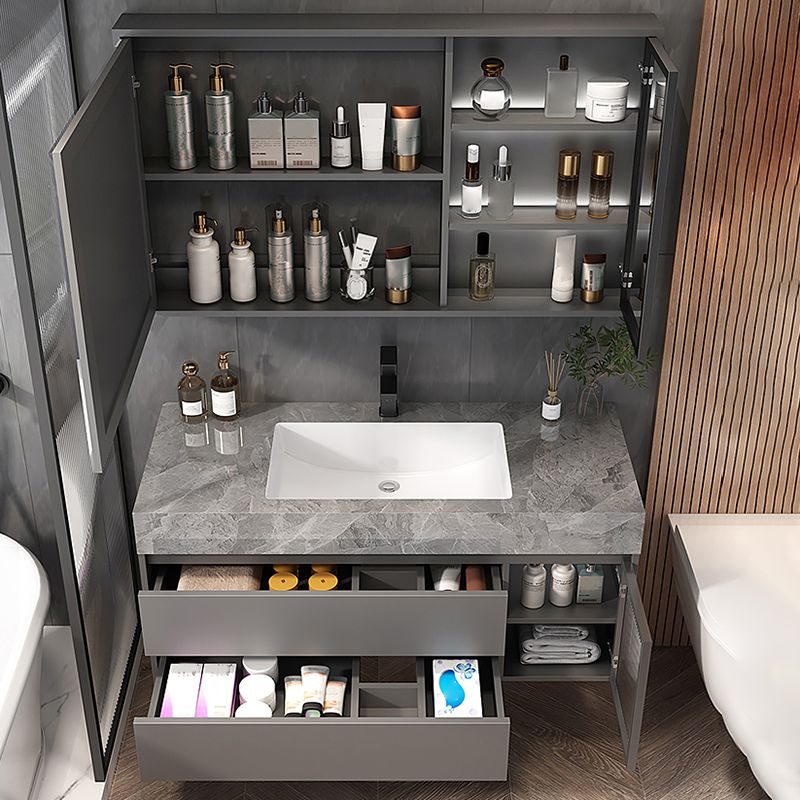 Modern Wall Mount Bath Vanity Gray Tone Vanity Cabinet with Mirror Cabinet Clearhalo 'Bathroom Remodel & Bathroom Fixtures' 'Bathroom Vanities' 'bathroom_vanities' 'Home Improvement' 'home_improvement' 'home_improvement_bathroom_vanities' 1200x1200_6364ac37-fd8e-4896-8d63-ec65bdf512be