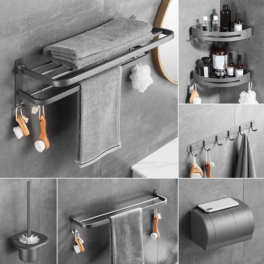 Modern Bath Hardware Set in Stainless Steel Matte Gray Robe Hooks/Towel Bar Clearhalo 'Bathroom Hardware Sets' 'Bathroom Hardware' 'Bathroom Remodel & Bathroom Fixtures' 'bathroom_hardware_sets' 'Home Improvement' 'home_improvement' 'home_improvement_bathroom_hardware_sets' 1200x1200_639c73f3-c815-4227-829a-5dda55284296