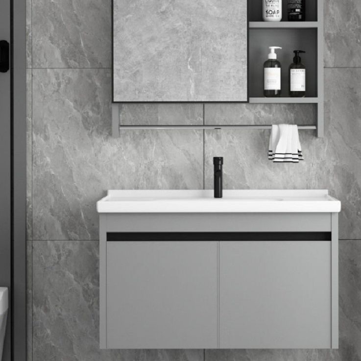 Single Sink Bathroom Vanity Modern Metal Frame Gray Rectangular Vanity Set Clearhalo 'Bathroom Remodel & Bathroom Fixtures' 'Bathroom Vanities' 'bathroom_vanities' 'Home Improvement' 'home_improvement' 'home_improvement_bathroom_vanities' 1200x1200_640e1354-1a06-4679-860e-42ee3dd10502