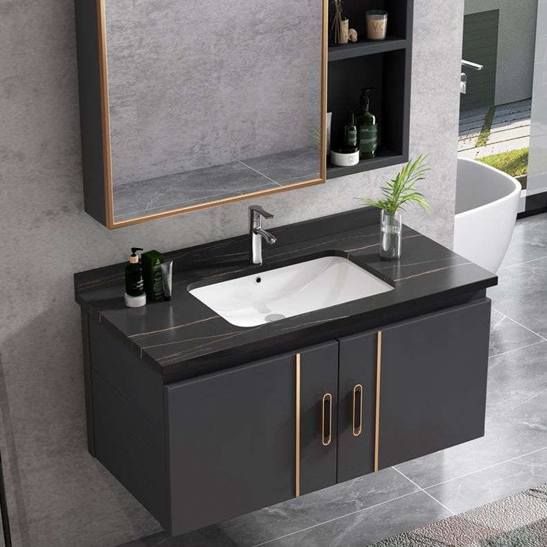 Rectangular Bathroom Vanity Modern Black Metal Frame Single Vanity Set Clearhalo 'Bathroom Remodel & Bathroom Fixtures' 'Bathroom Vanities' 'bathroom_vanities' 'Home Improvement' 'home_improvement' 'home_improvement_bathroom_vanities' 1200x1200_6456cd29-573a-4a8f-b5b4-6e3b347f237d