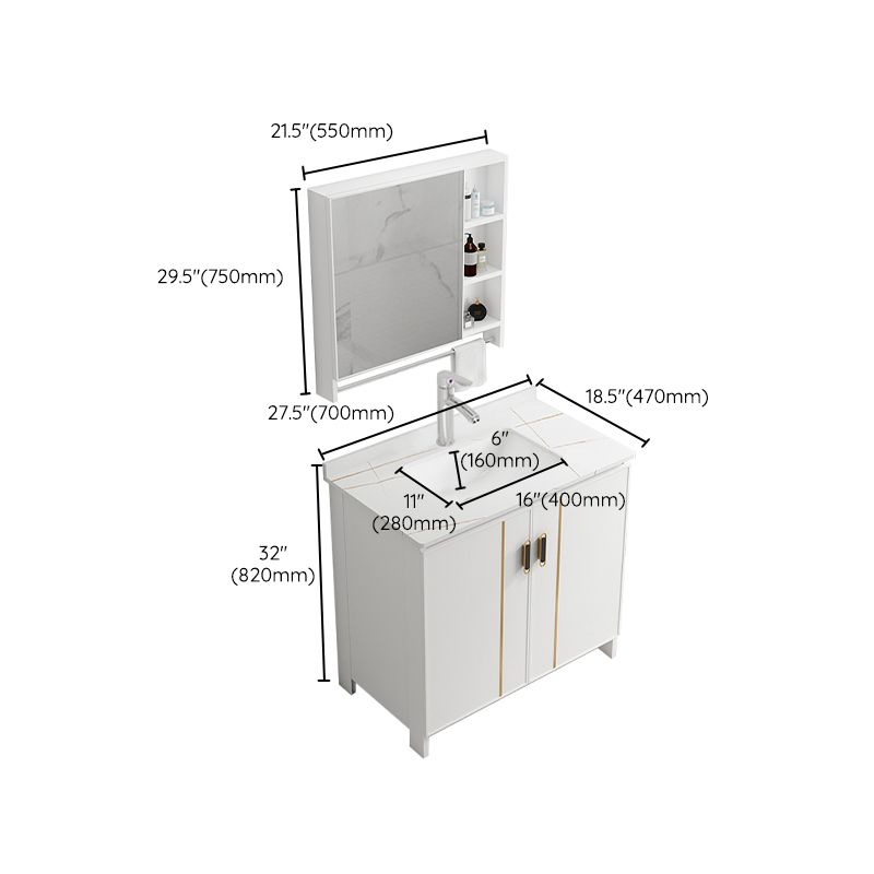 Single Sink Vanity Set White Mirror 2 Doors Freestanding Metal Frame Vanity Clearhalo 'Bathroom Remodel & Bathroom Fixtures' 'Bathroom Vanities' 'bathroom_vanities' 'Home Improvement' 'home_improvement' 'home_improvement_bathroom_vanities' 1200x1200_6469e54e-f728-4747-82e1-d4f8c4635fb9