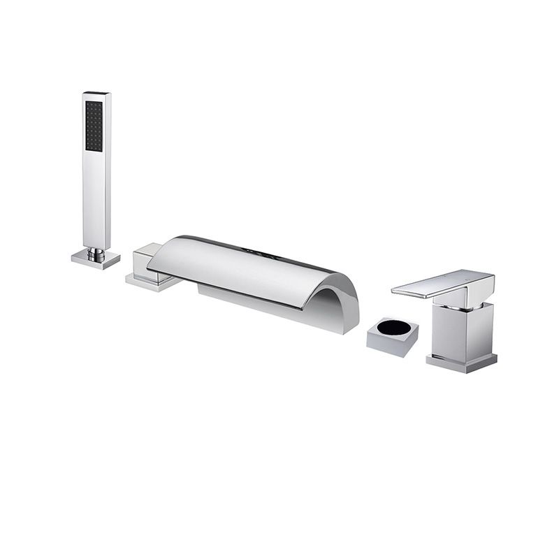 Modern Waterfall Tub Spout 2 Handles Deck Mount Roman Tub Faucet in Black and Chrome Clearhalo 'Bathroom Remodel & Bathroom Fixtures' 'Bathtub Faucets' 'bathtub_faucets' 'Home Improvement' 'home_improvement' 'home_improvement_bathtub_faucets' 1200x1200_64892a07-258f-4801-adbb-4ad9e272bfb8