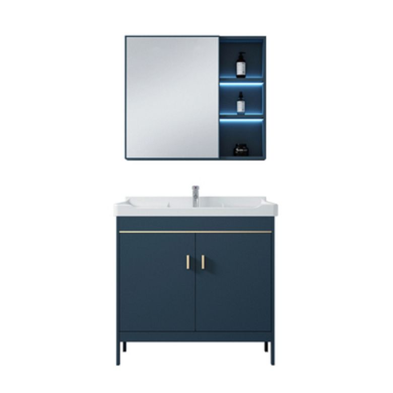 Modern Blue Bathroom Vanity Metal Frame Single-Sink Freestanding Vanity Set Clearhalo 'Bathroom Remodel & Bathroom Fixtures' 'Bathroom Vanities' 'bathroom_vanities' 'Home Improvement' 'home_improvement' 'home_improvement_bathroom_vanities' 1200x1200_64e8f1b8-d8fd-428d-87fa-40bd64114340