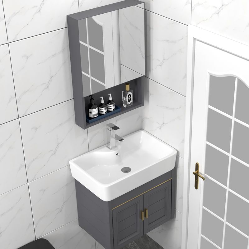 Glam Metal Base Vanity Set Single-Sink Rectangular Wall Mount Vanity Set Clearhalo 'Bathroom Remodel & Bathroom Fixtures' 'Bathroom Vanities' 'bathroom_vanities' 'Home Improvement' 'home_improvement' 'home_improvement_bathroom_vanities' 1200x1200_64f8e703-892f-4418-89c0-6d39eae262c5